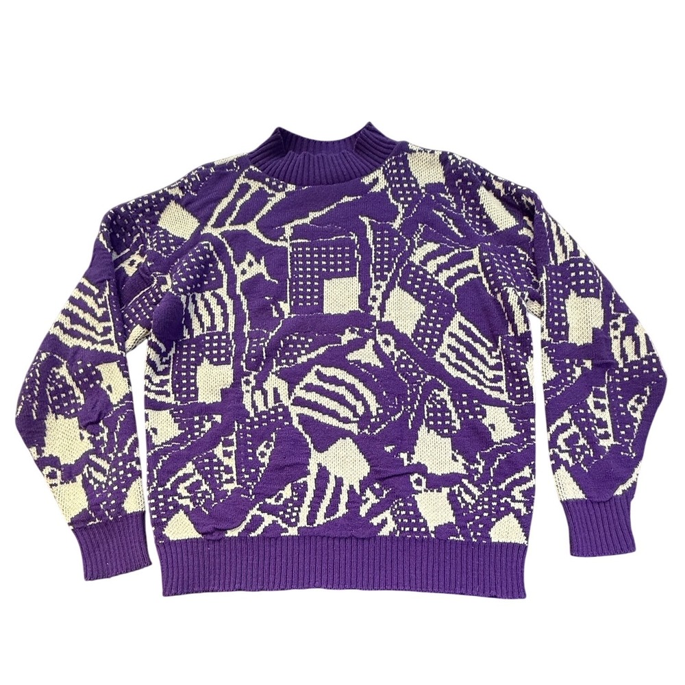 Vintage Gem Purple Abstract Novelty Knit Sweater – Unisex – Men's L / Women's XL